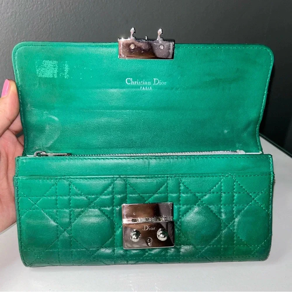 Christian Dior Miss Dior Green Quilted Leather Wallet
